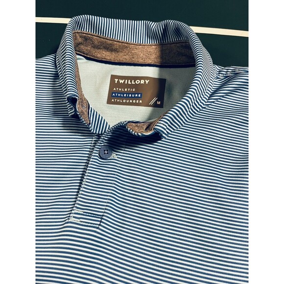 NEW Twillory Polo Shirt MEDIUM Performance Blue Stripe Athleisure Athlounger - Picture 1 of 6